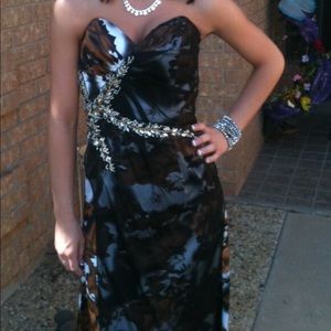 Prom Dress - Classy Camo with black sheer over lay and rhinestone details-size S